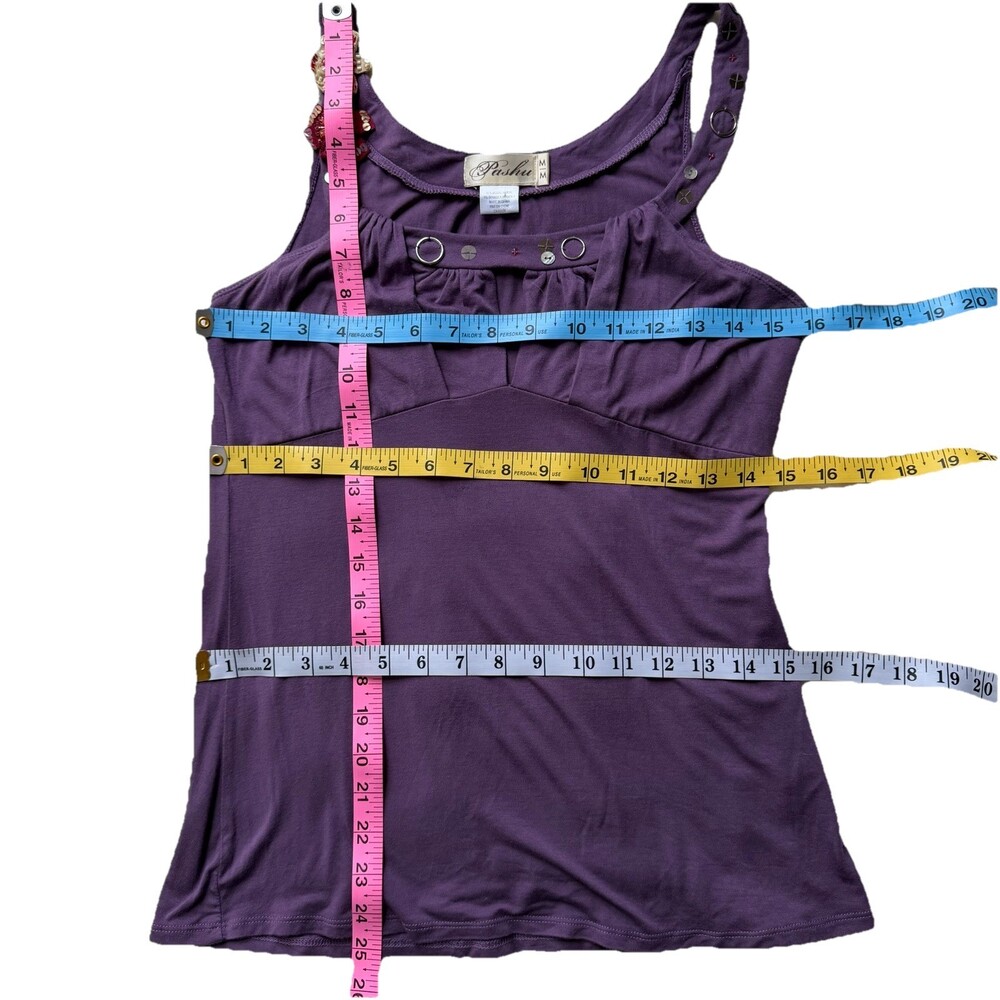 Pashu Purple Embellished Tank Top Size M Boho Stretch Camisole Women’s Fun Y2K - Picture 8 of 8